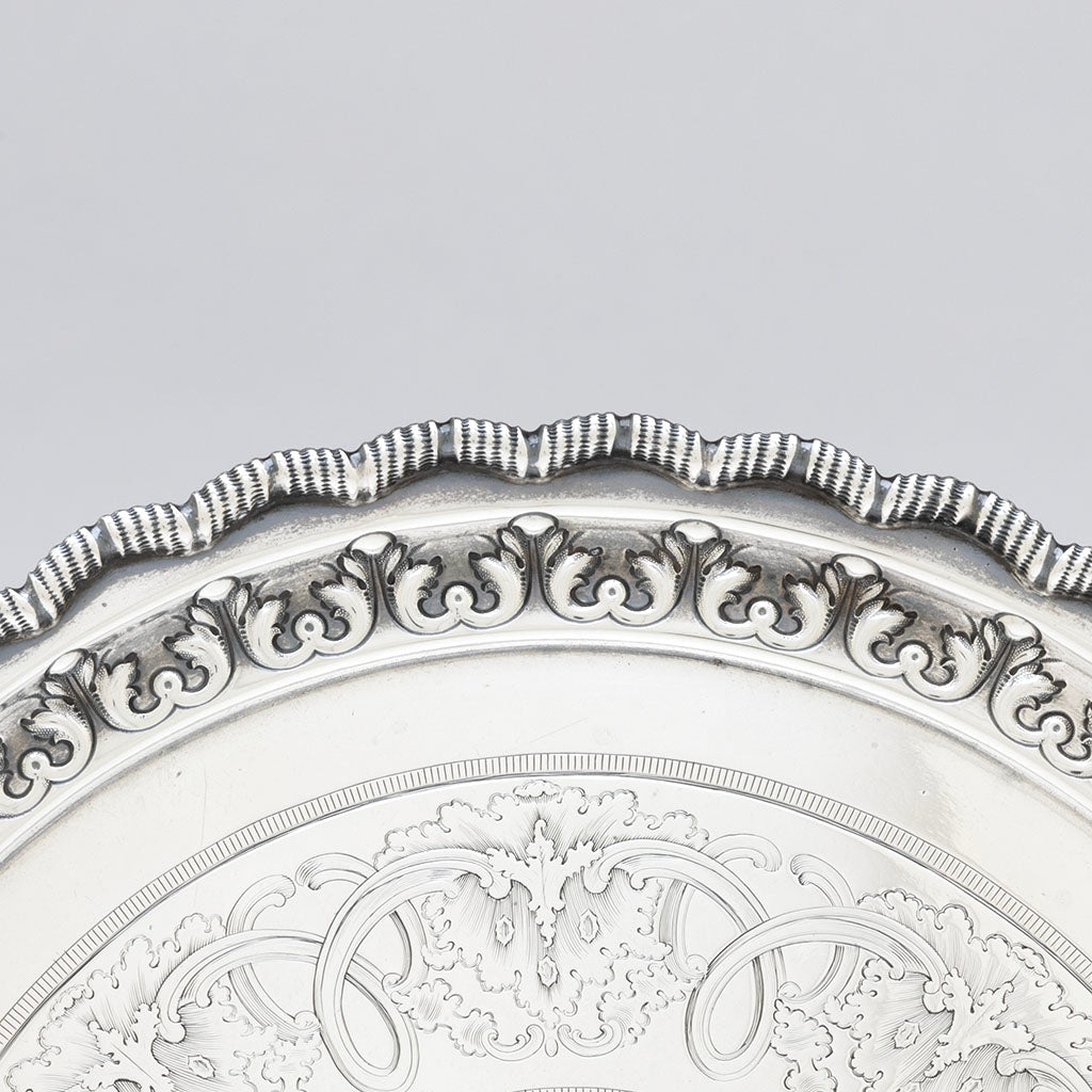 Border of Tiffany &amp; Co. Antique Sterling Silver Footed Salver, NYC, NY, 1858