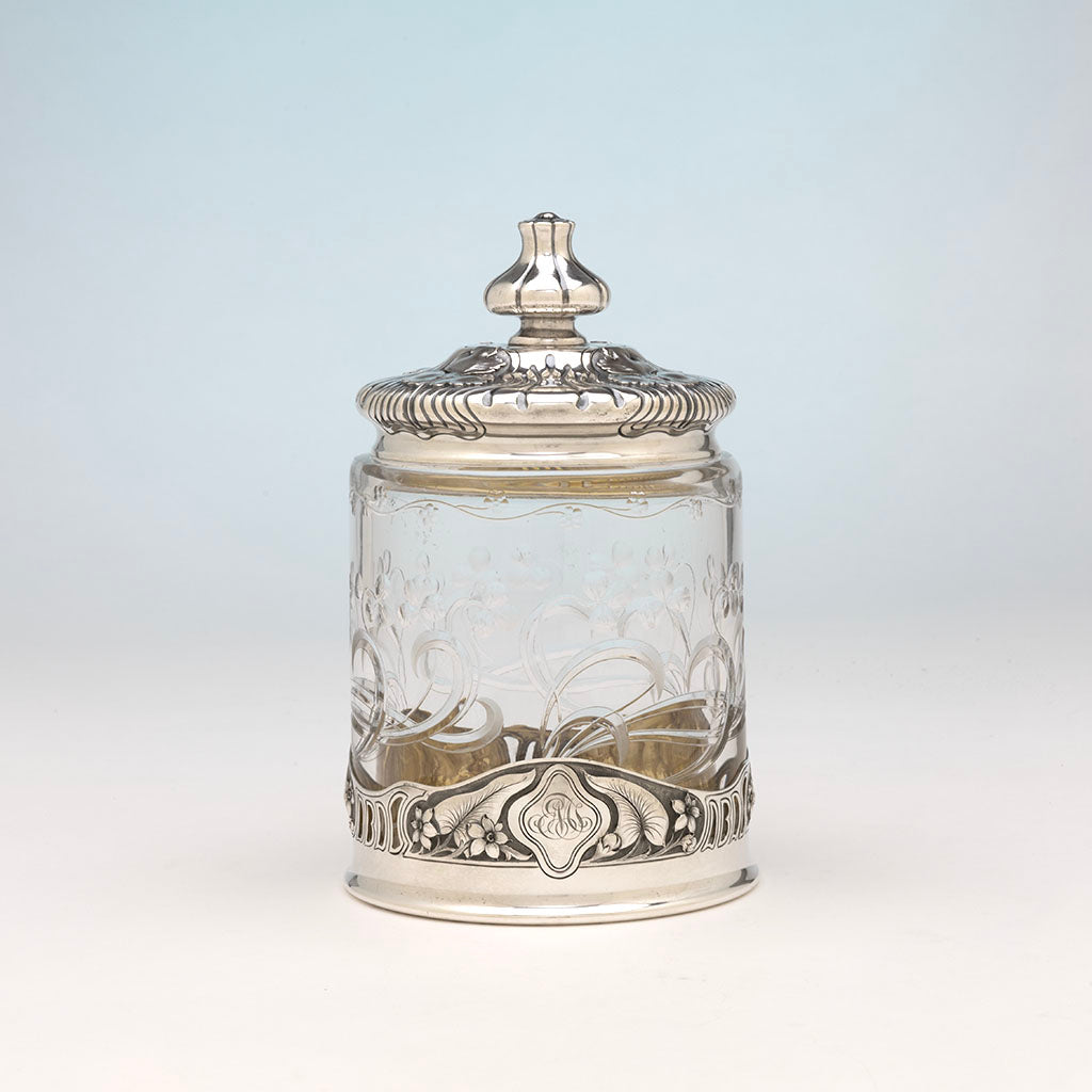 Gorham Antique Sterling Silver and Hoare Glass 'Cigar Jar', Providence, RI, 1901