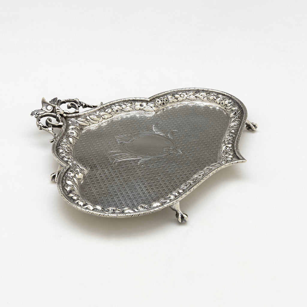 Angled Dominick &amp; Haff Antique Sterling Silver Footed Shaped Tray, NYC, NY, 1876