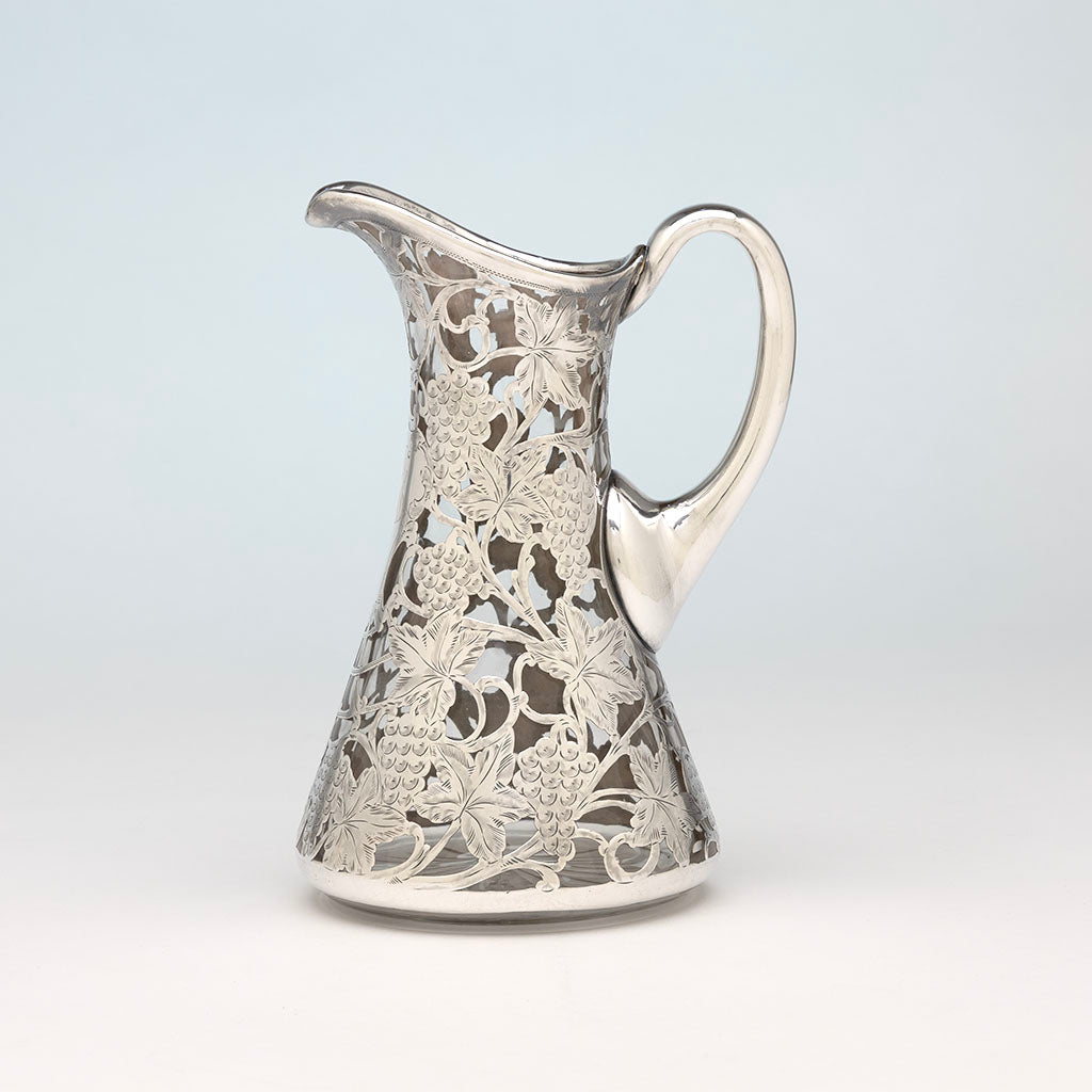 Alvin Antique Sterling Silver Overlay Clear Glass Pitcher, Sag Harbor, NY, c. 1905