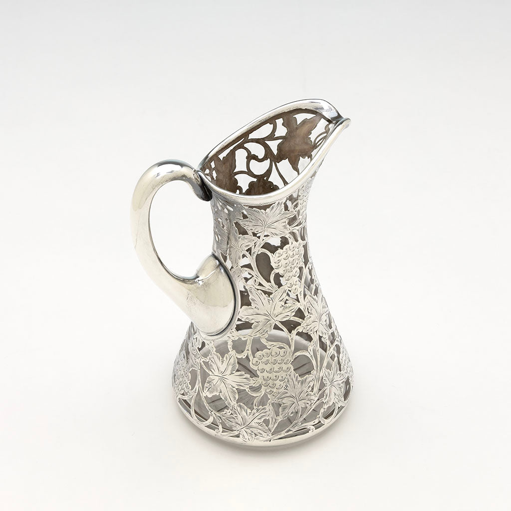 Top of Alvin Antique Sterling Silver Overlay Clear Glass Pitcher, Sag Harbor, NY, c. 1905