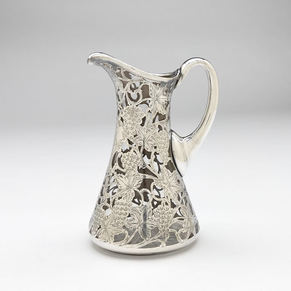 Detail of Alvin Antique Sterling Silver Overlay Clear Glass Pitcher, Sag Harbor, NY, c. 1905