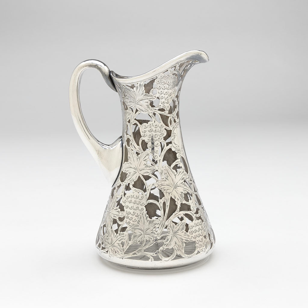 Detail 2 of Alvin Antique Sterling Silver Overlay Clear Glass Pitcher, Sag Harbor, NY, c. 1905