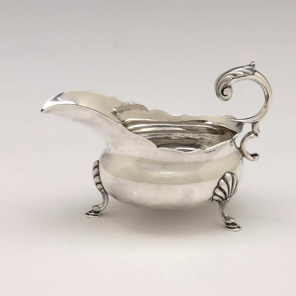 Side of Vincent Laforme Antique Coin Silver Sauce Boat, Boston, MA, c. 1854-59