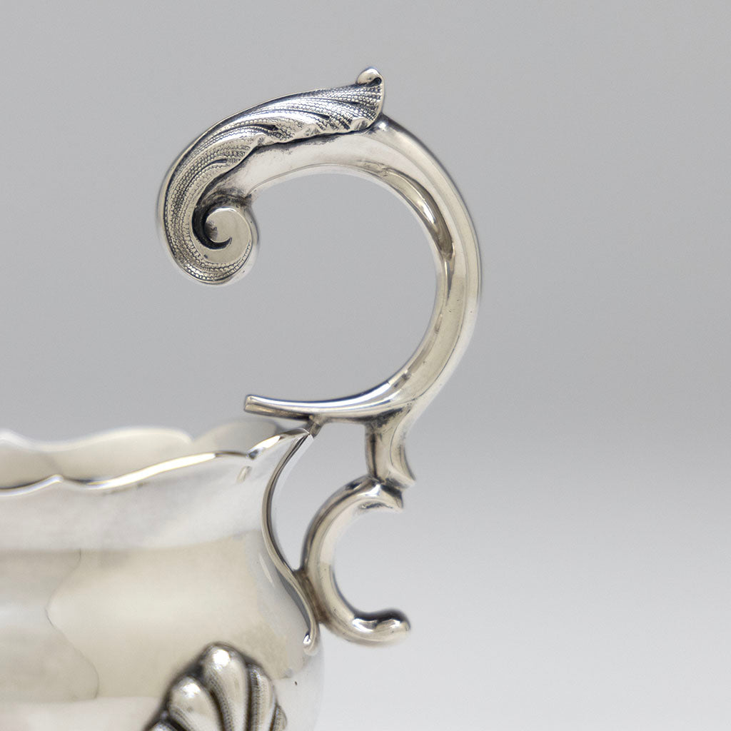 Handle to Vincent Laforme Antique Coin Silver Sauce Boat, Boston, MA, c. 1854-59