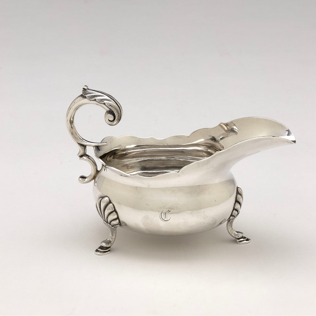 Vincent Laforme Antique Coin Silver Sauce Boat, Boston, MA, c. 1854-59