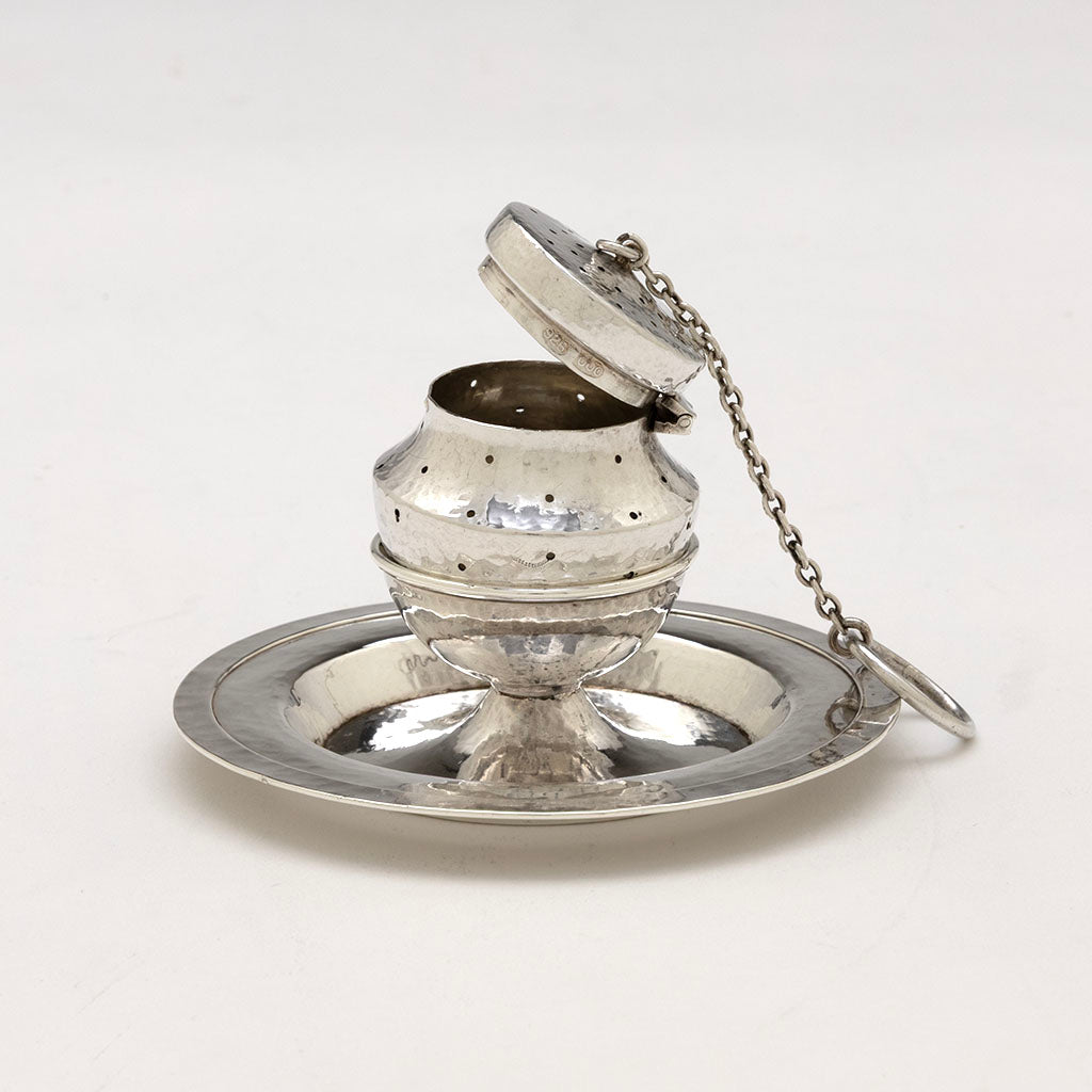 Open Marshall Field &amp; Co. Sterling Silver Arts &amp; Crafts Tea Ball and Stand, Chicago, 1903-1920s