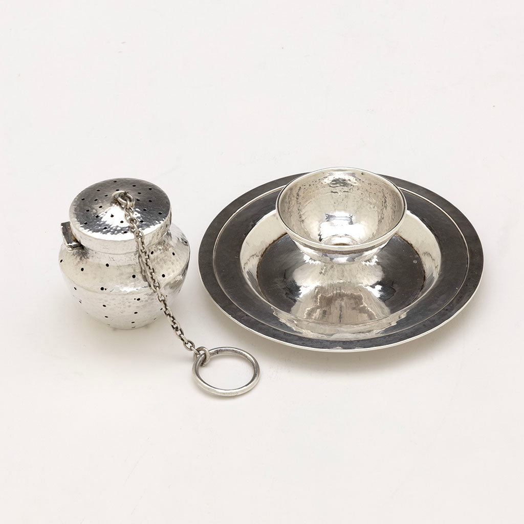 Parts to Marshall Field &amp; Co. Sterling Silver Arts &amp; Crafts Tea Ball and Stand, Chicago, 1903-1920s