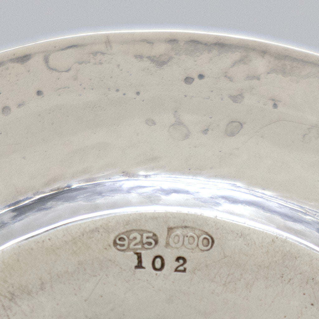 Marks on stand to Marshall Field &amp; Co. Sterling Silver Arts &amp; Crafts Tea Ball and Stand, Chicago, 1903-1920s
