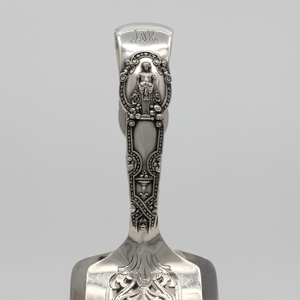 Front detail of Tiffany &amp; Co 'Renaissance' Pattern Antique Sterling Silver Asparagus Tongs, New York, c. 1910