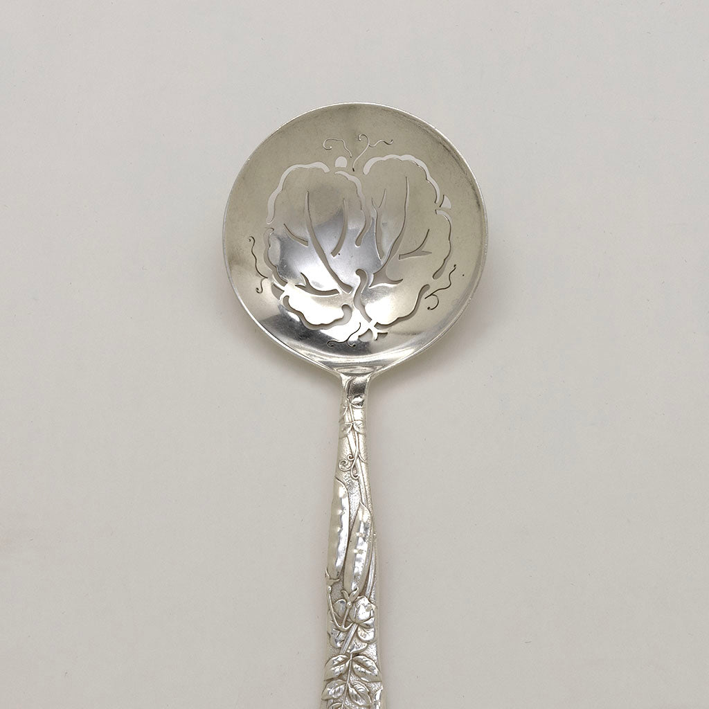 Pierced bowl of Tiffany &amp; Co Antique Sterling Silver Peapod Vine Pattern Pea Server, NYC, c. 1880s