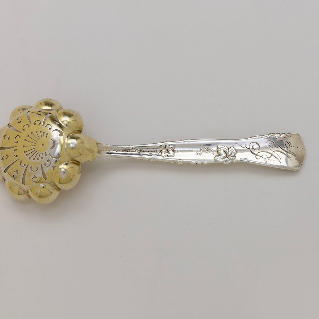 Back of Tiffany and Co Antique Sterling Silver Vine Pattern Sugar Sifter, NYC, c. 1880s