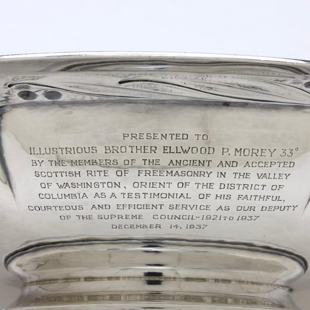 Inscription on Gorham Modern Sterling Silver Presentation Centerpiece Bowl, Providence, RI, 1937