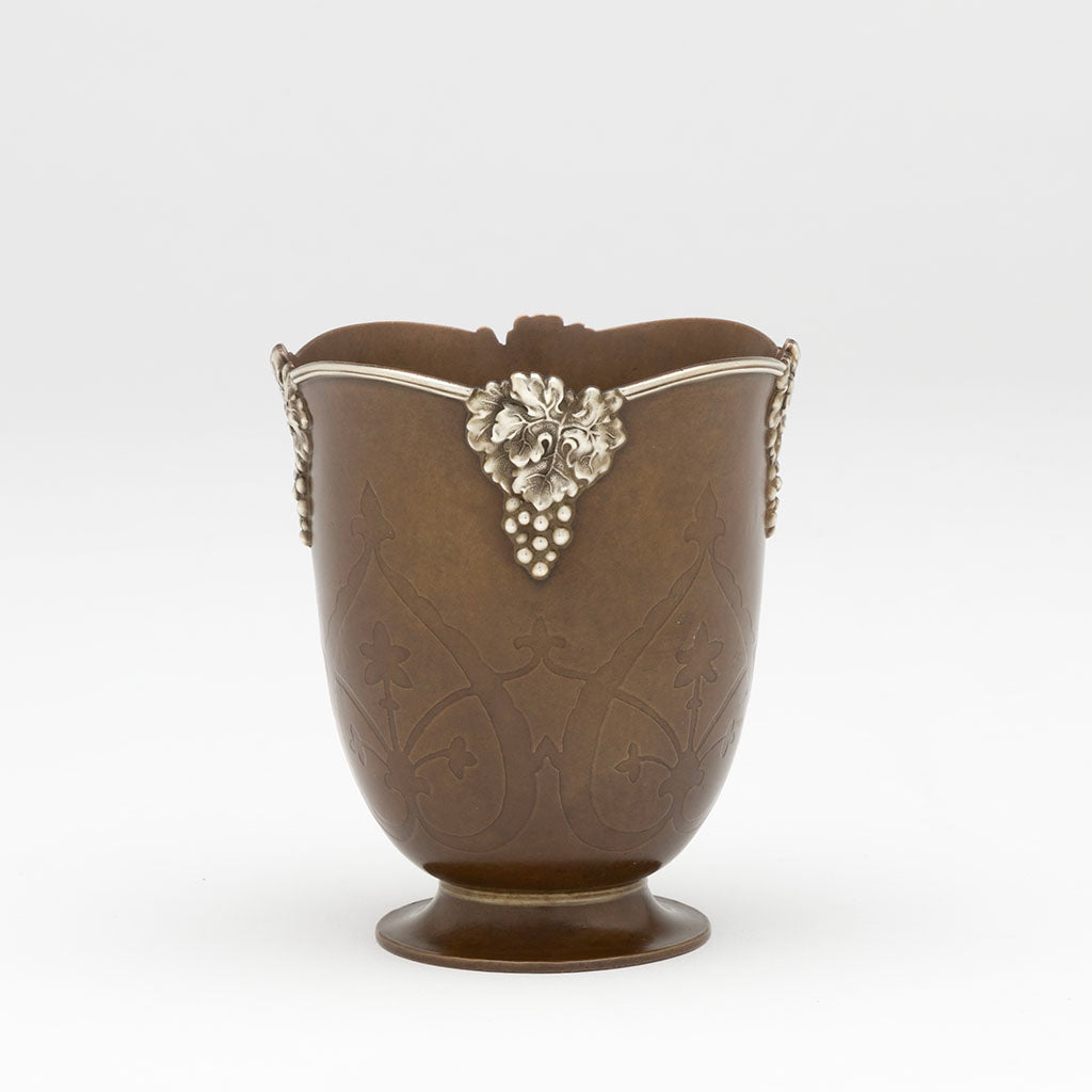 Vine detail on Tiffany &amp; Co Copper and Silver Aesthetic Vase, NYC, NY, c. 1902-1907