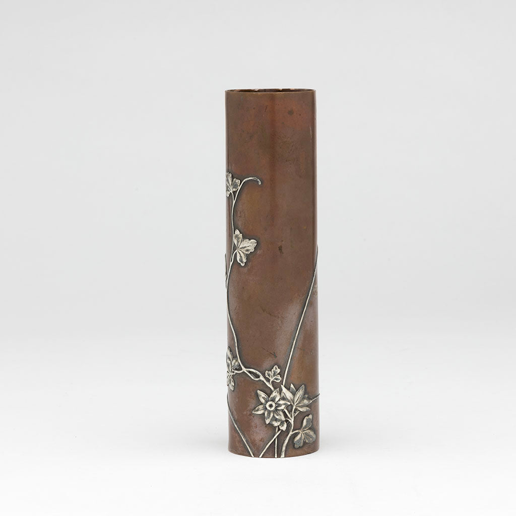 Side of Tiffany &amp; Co Copper and Silver Aesthetic Vase, NYC, NY, c. 1880