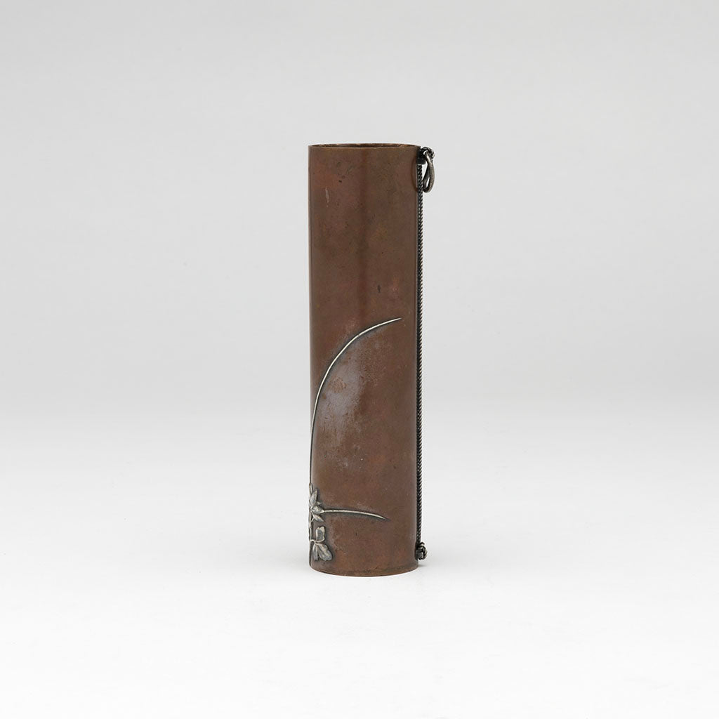 Left profile of Tiffany &amp; Co Copper and Silver Aesthetic Vase, NYC, NY, c. 1880