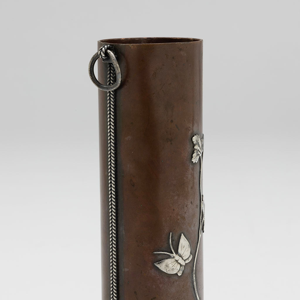 Zipper detail of Tiffany &amp; Co Copper and Silver Aesthetic Vase, NYC, NY, c. 1880