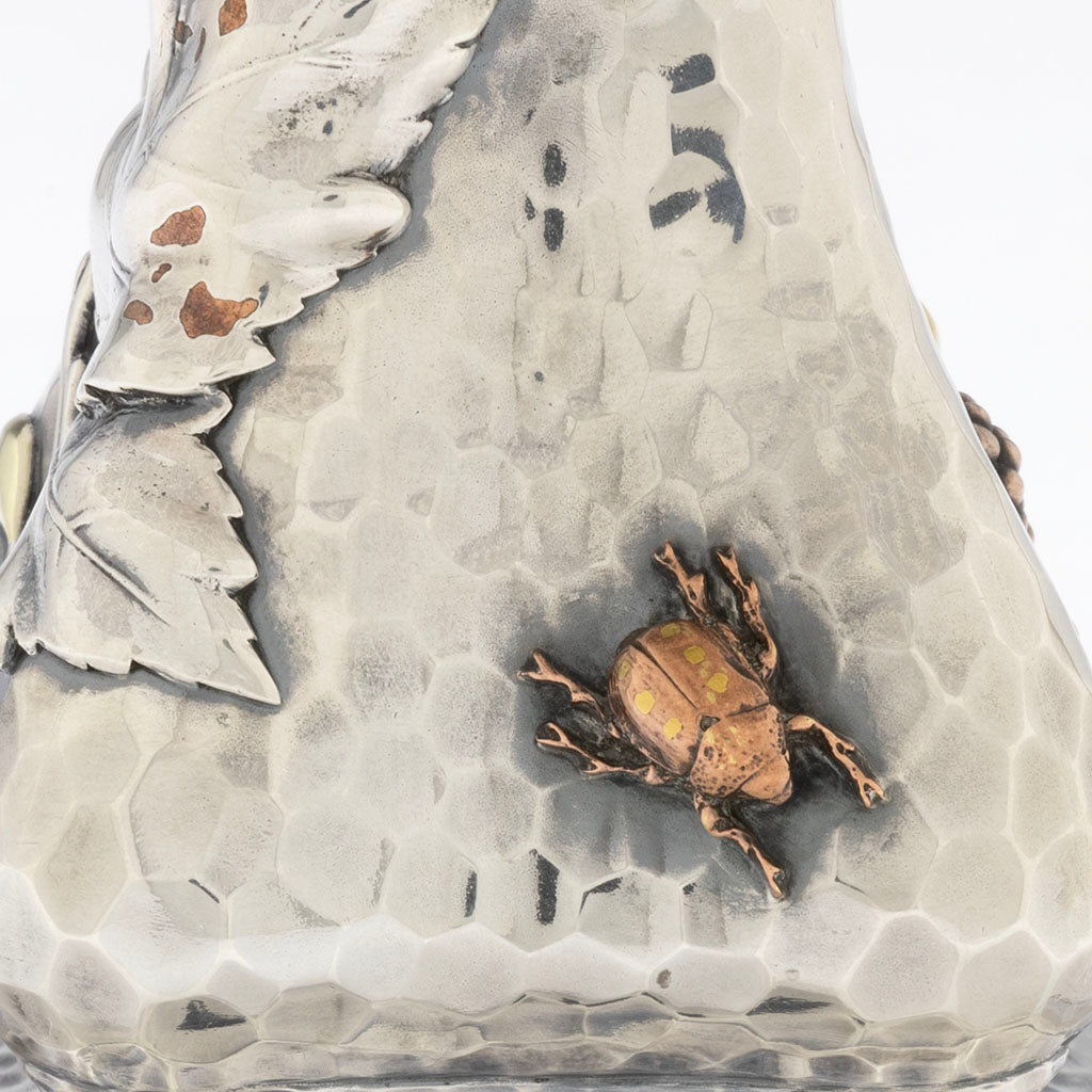 Beetle inlay on Tiffany &amp; Co Sterling Silver &amp; Other Metals Tazza, NYC, NY, c. 1883