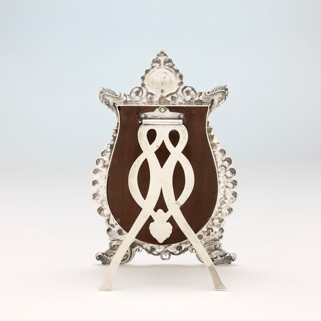 Back of Tiffany &amp; Co. Antique Sterling Silver Floral Picture Frame with Swans, NYC, NY, c. 1894