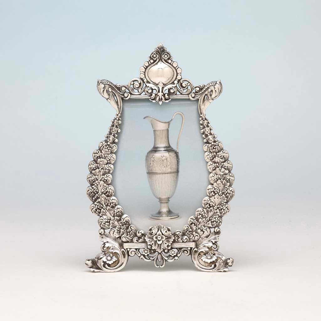 Tiffany & Co. Antique Sterling Silver Floral Picture Frame with Swans, NYC, NY, c. 1894