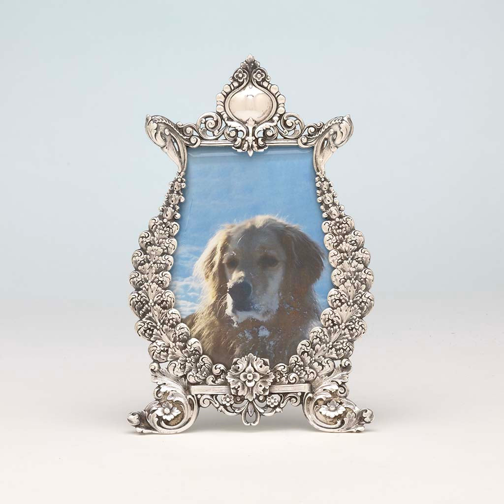 Tiffany &amp; Co. Antique Sterling Silver Floral Picture Frame with Swans, NYC, NY, c. 1894