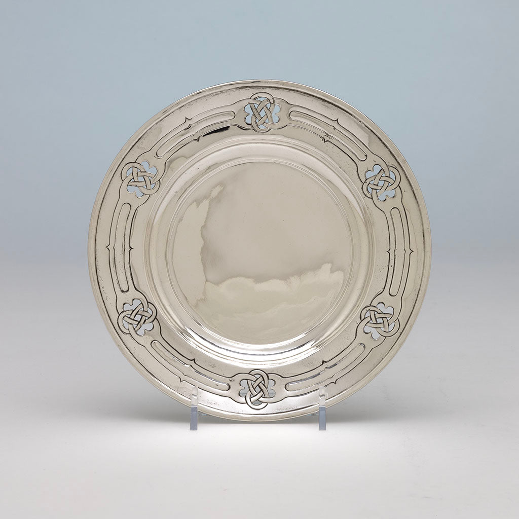 Arthur Stone Arts & Crafts Sterling Silver Pierced Dish, Gardner, MA, c. 1910-37