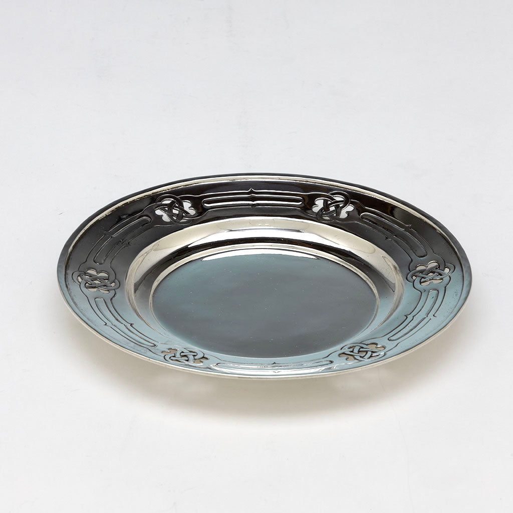 Flat Arthur Stone Arts &amp; Crafts Sterling Silver Pierced Dish, Gardner, MA, c. 1910-37