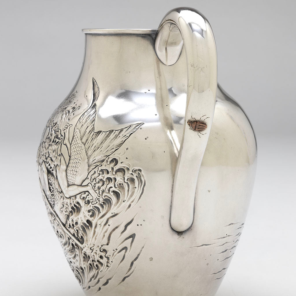 Beetle on Durgin Antique Sterling &amp; Other Metals Aesthetic Pitcher, Concord, NH, c. 1870s