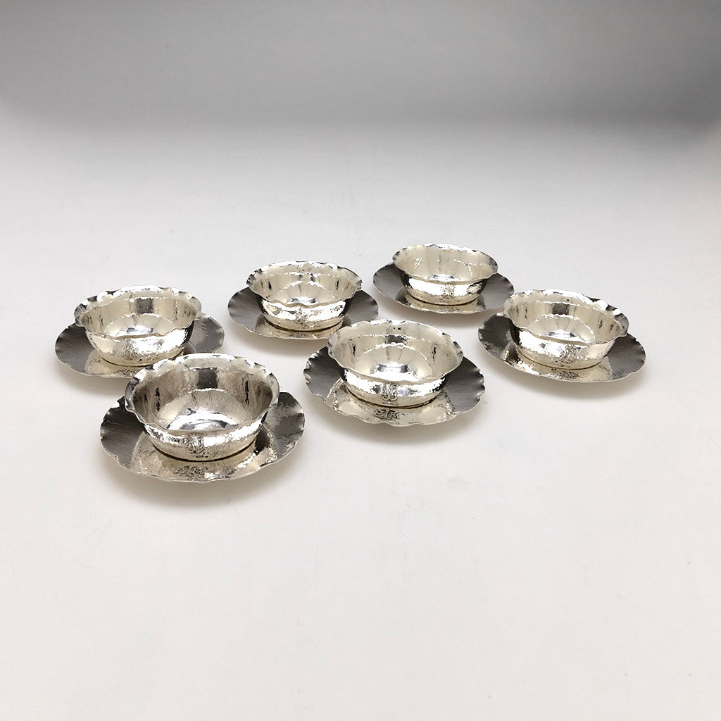 Clemens Friedell 6 Arts & Crafts Sterling Silver Bowl/ Underplates, Pasadena, CA, c. 1920