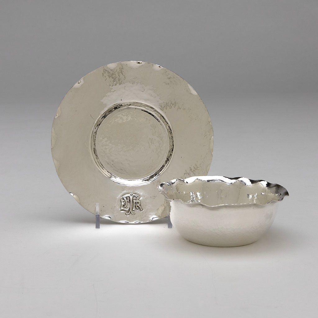 Single example of Clemens Friedell 6 Arts &amp; Crafts Sterling Silver Bowl/ Underplates, Pasadena, CA, c. 1920