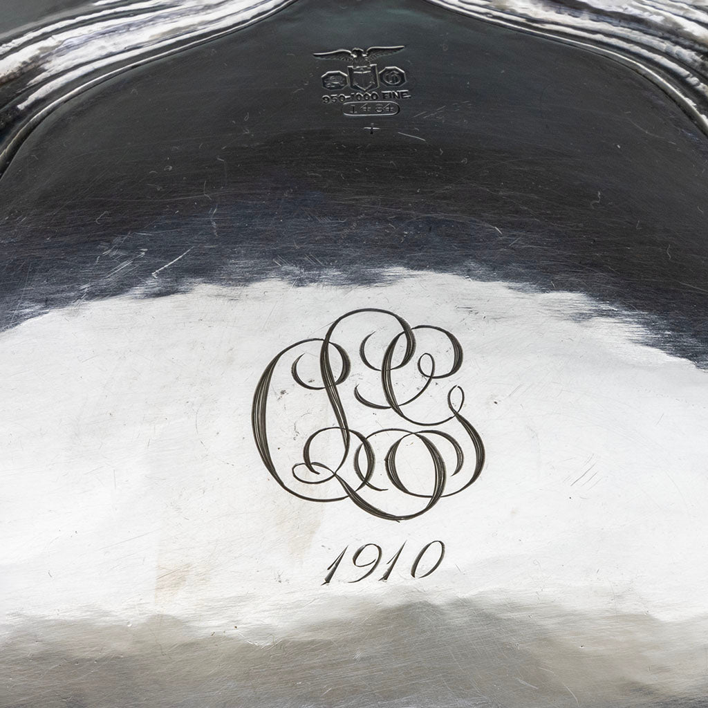 Monogram on Gorham 1900 Paris Exposition Martelé Silver Centerpiece, Providence, RI, 1899