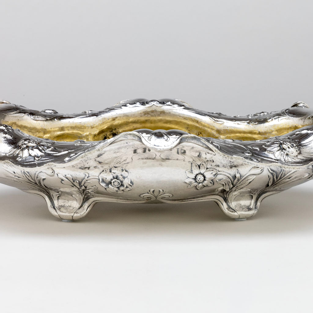 Side detail of Gorham 1900 Paris Exposition Martelé Silver Centerpiece, Providence, RI, 1899