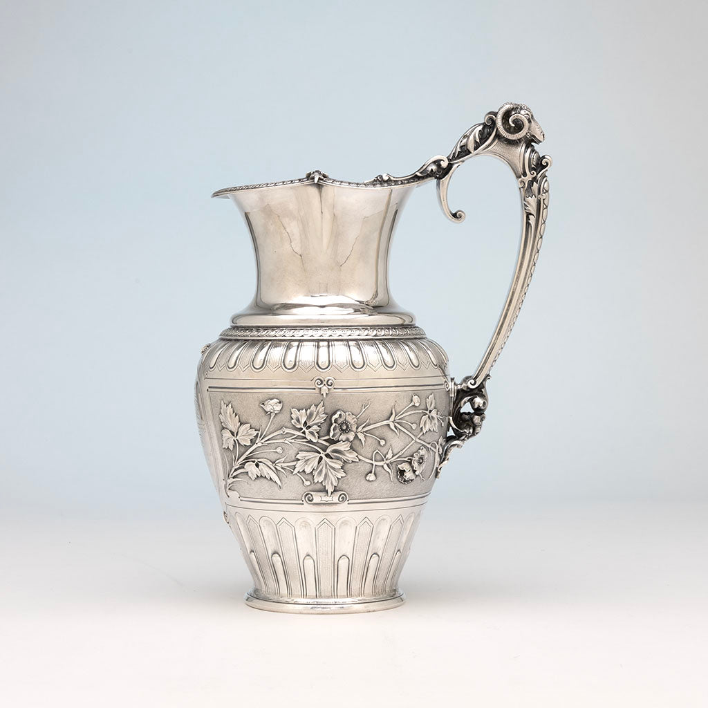 Gorham Antique Coin Silver Ram&#39;s Head Presentation Ewer, Providence, RI, 1863