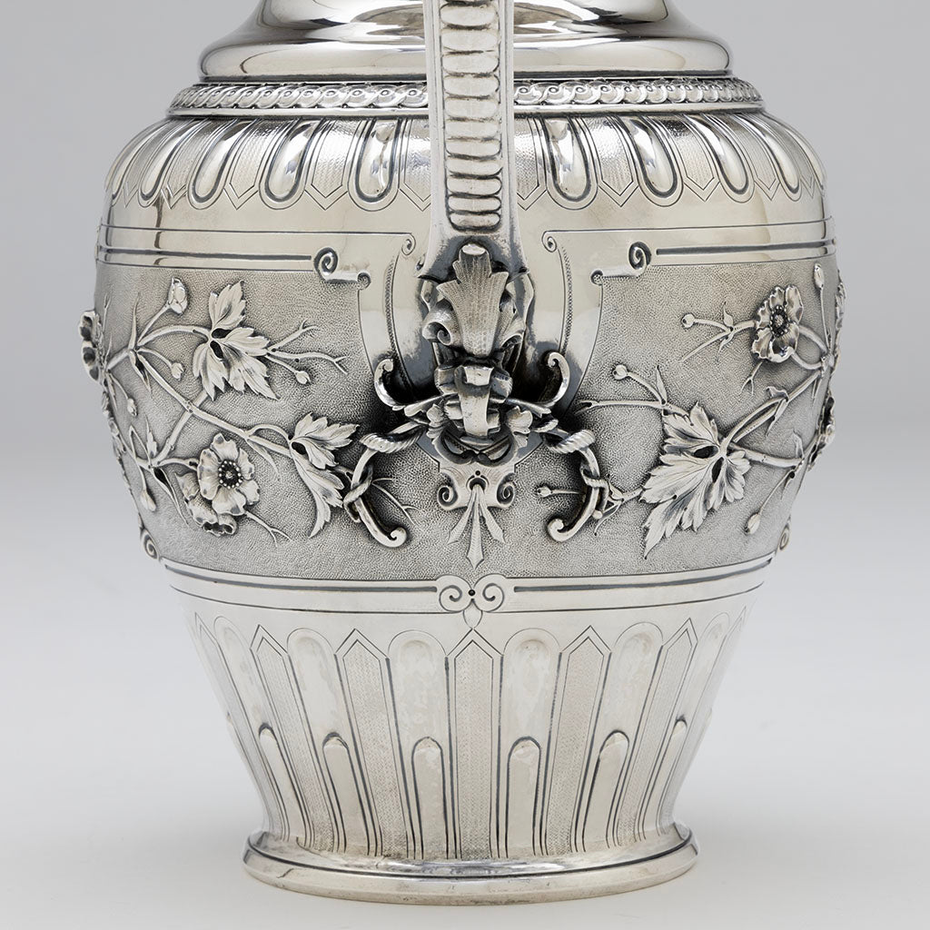 Handle detail of Gorham Antique Coin Silver Ram&#39;s Head Presentation Ewer, Providence, RI, 1863