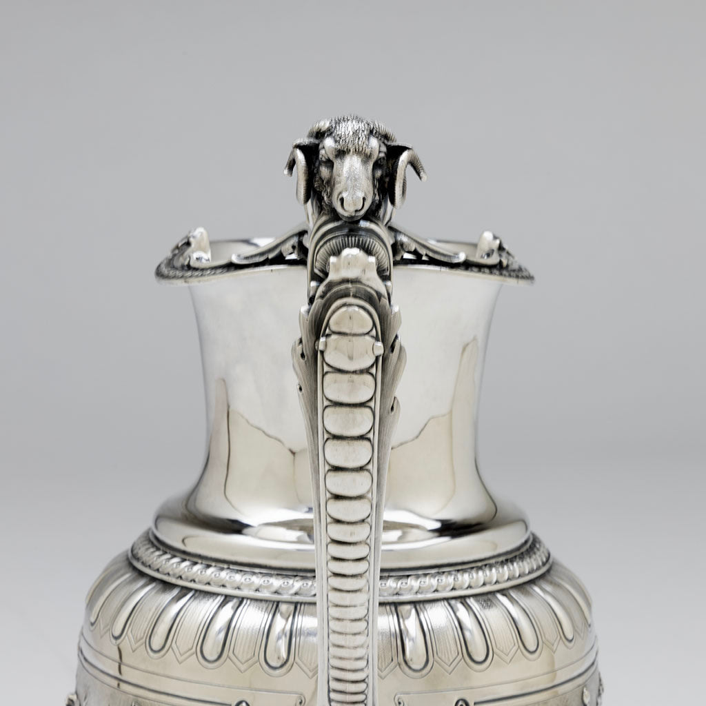 Handle to Gorham Antique Coin Silver Ram&#39;s Head Presentation Ewer, Providence, RI, 1863