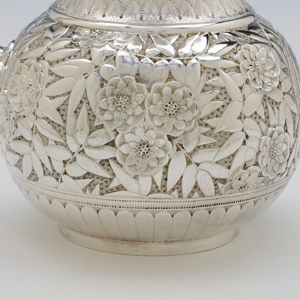 Detail of Kennard &amp; Jenks/ Kennard &amp; Co. Antique Sterling Silver Repousse Pitcher with Original Waiter, Boston, 1879