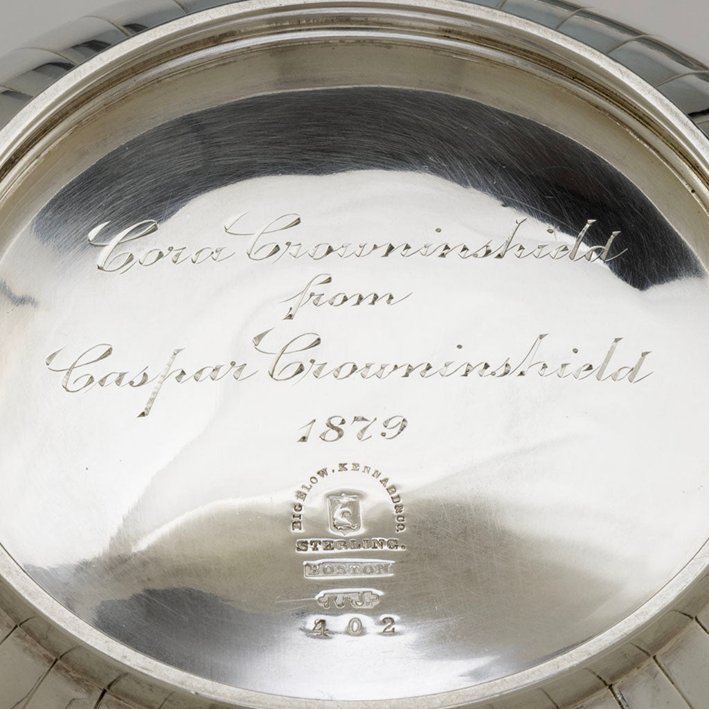 Pitcher inscription to Kennard &amp; Jenks/ Kennard &amp; Co. Antique Sterling Silver Repousse Pitcher with Original Waiter, Boston, 1879