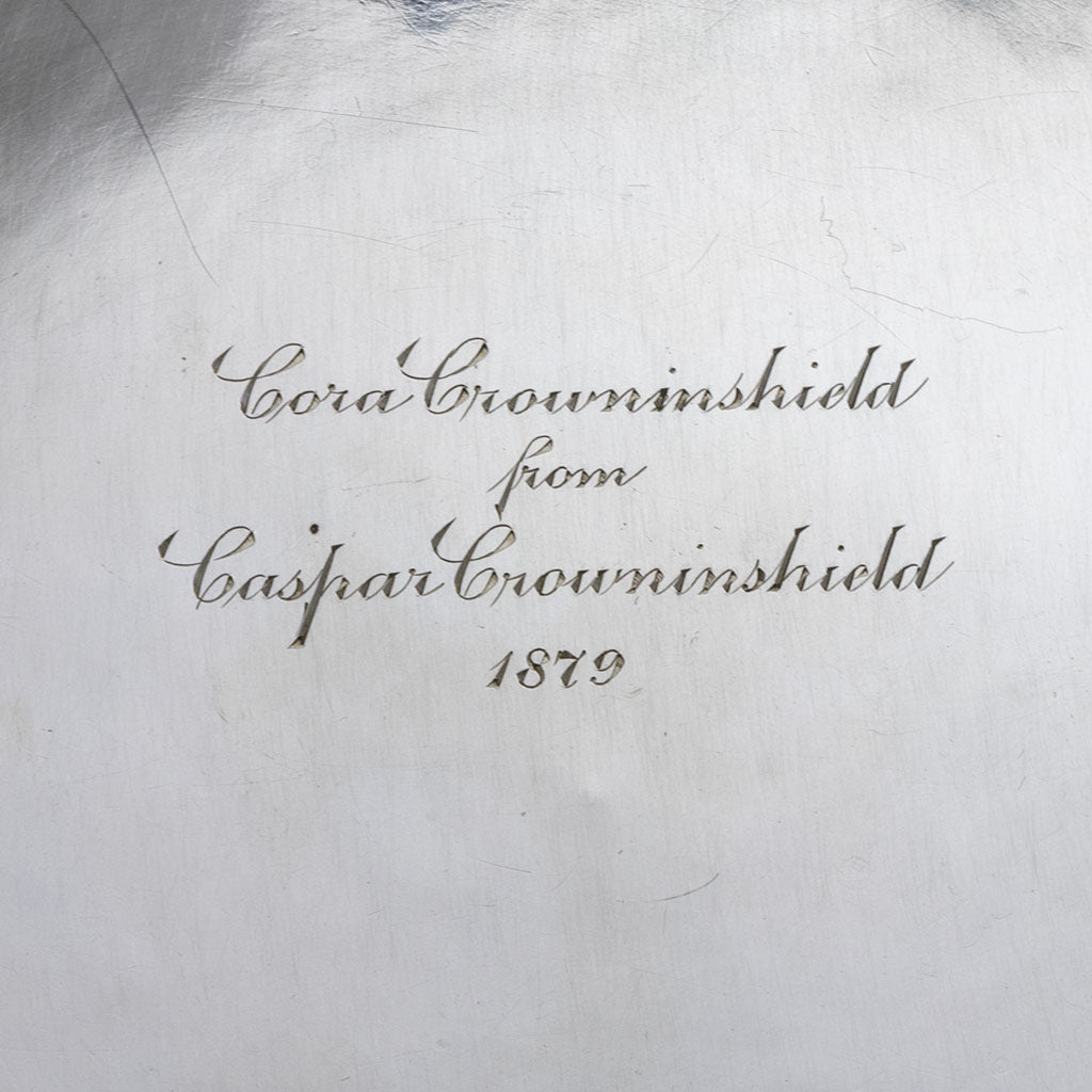 Waiter inscription to Kennard &amp; Jenks/ Kennard &amp; Co. Antique Sterling Silver Repousse Pitcher with Original Waiter, Boston, 1879