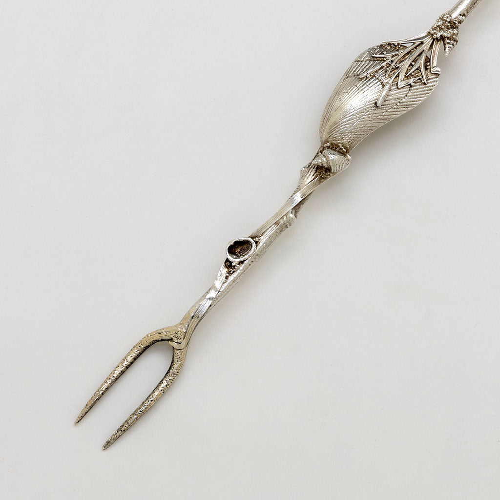 Fork end of Gorham Antique Sterling Silver Nautical Olive Server, Providence, RI, c. 1880