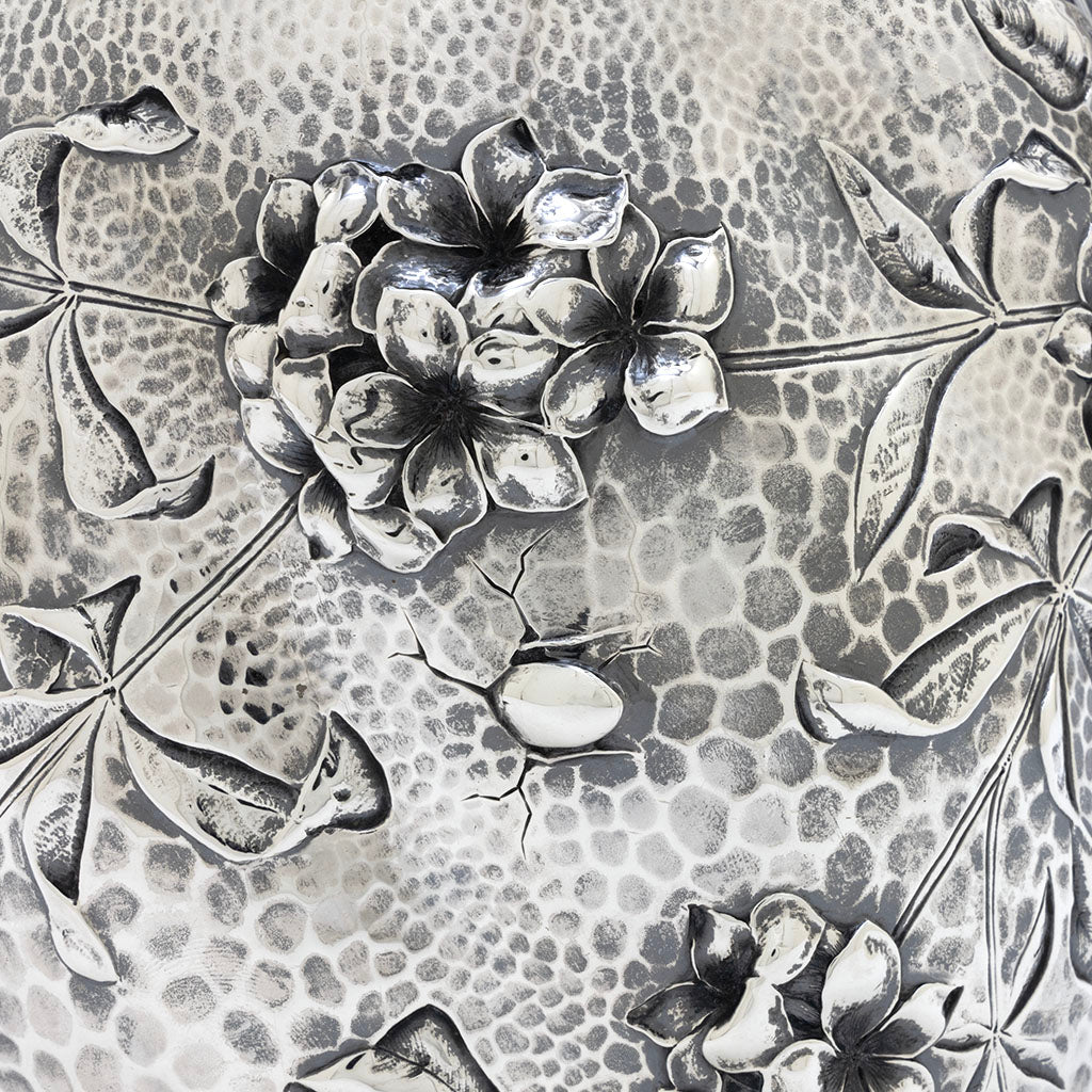 Beetle boring on Dominick &amp; Haff Sterling Intaglio Chased Aesthetic Movement Pitcher, 1883