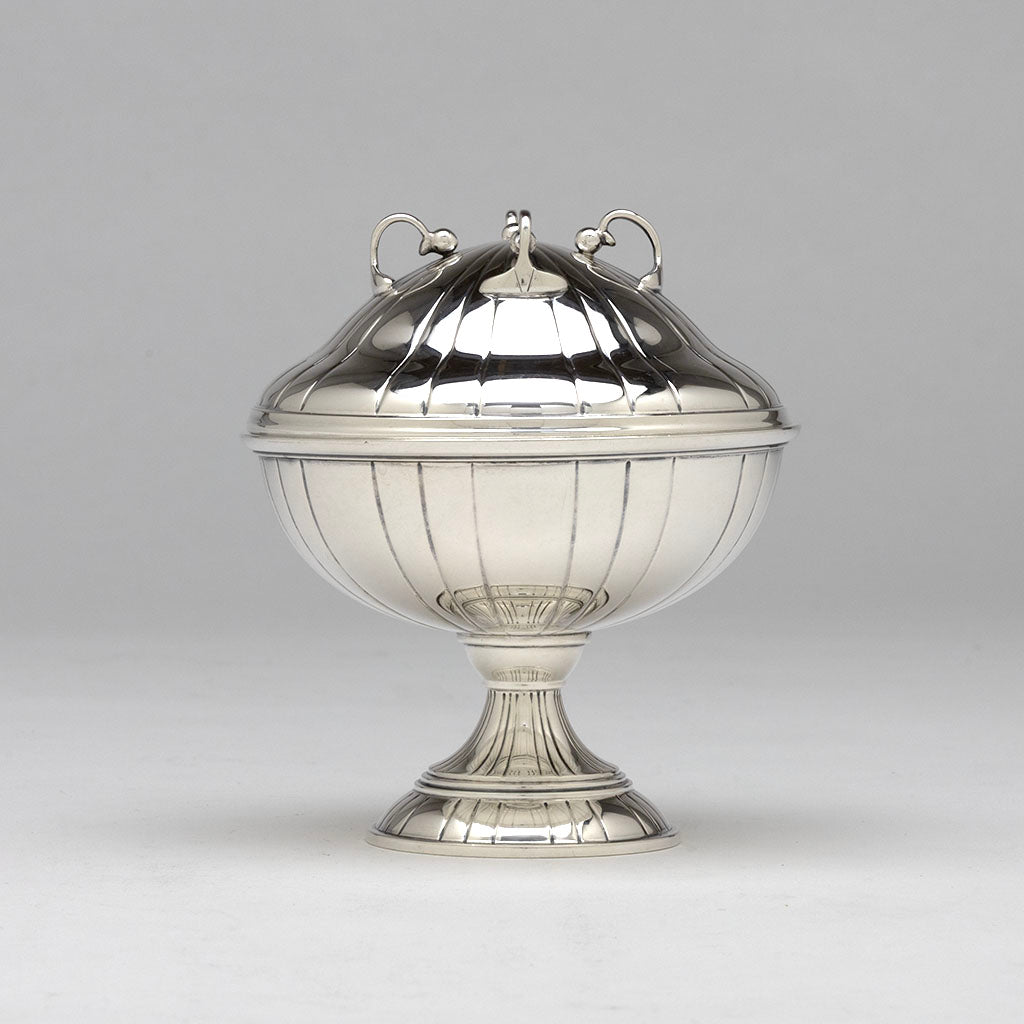 Side view of Erik Magnussen for Gorham Sterling Silver Sample Covered Bon Bon Dish, Providence, RI, 1926