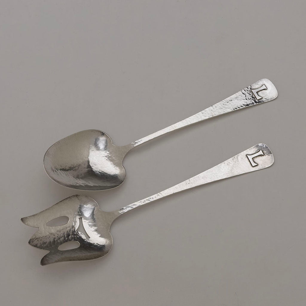 Falick Novick Arts & Crafts Sterling Silver Salad Set, Chicago, IL, c. 1930s