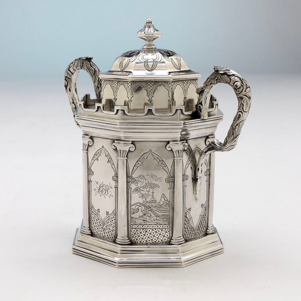 John C. Moore Antique Coin Silver Gothic Sugar Bowl, NYC, NY, c. 1846-51
