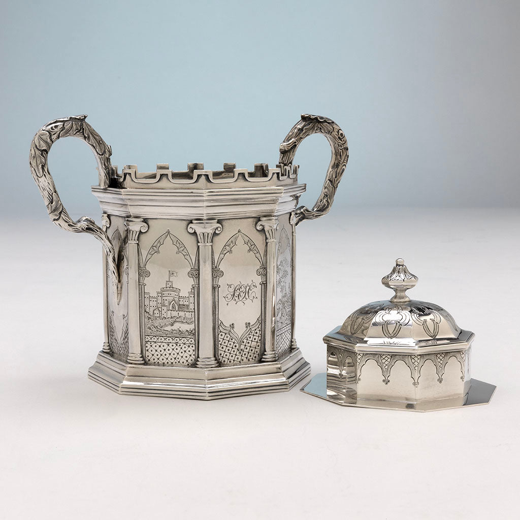 John C. Moore Antique Coin Silver Gothic Sugar Bowl, NYC, NY, c. 1846-51