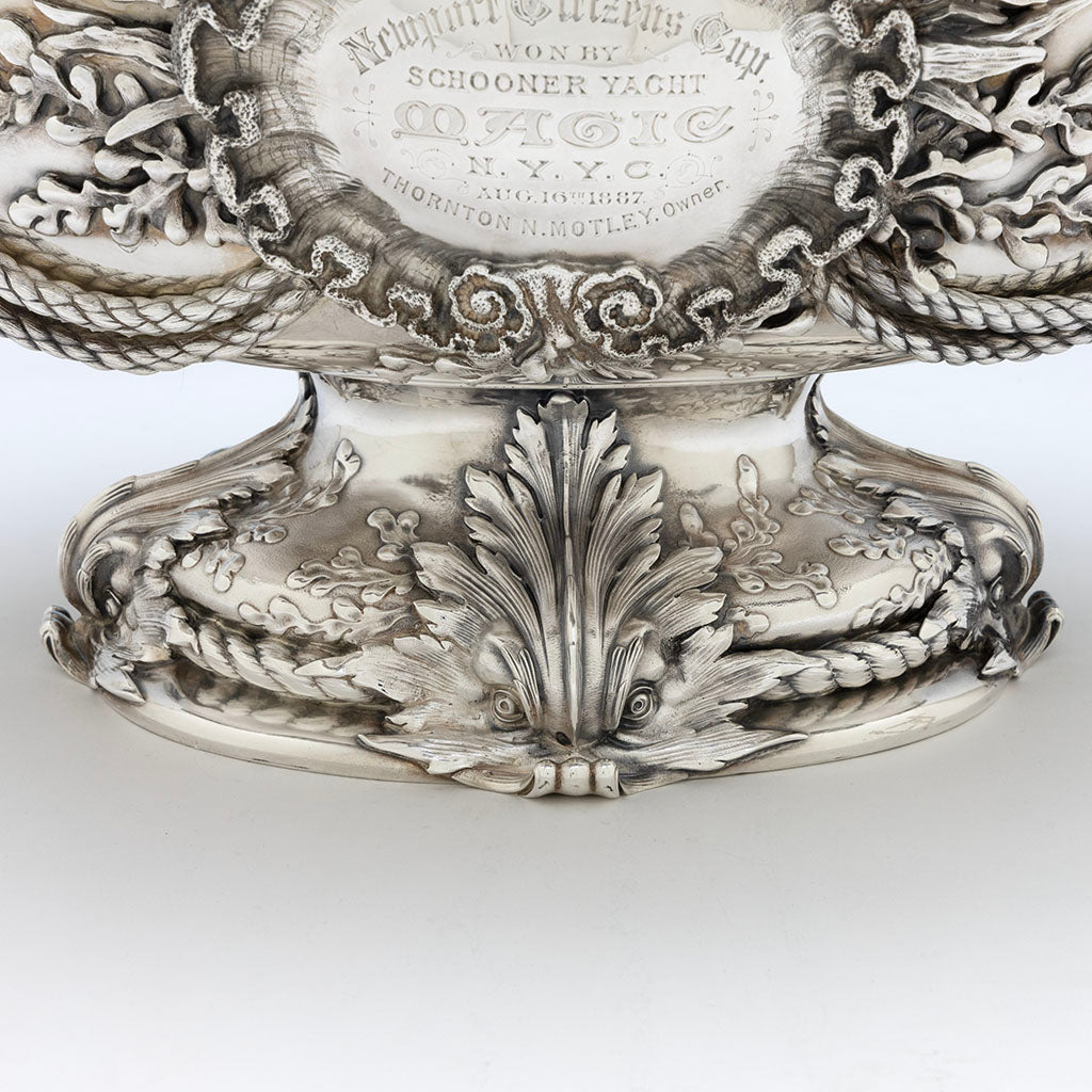 Dolphin detail of Tiffany &amp; Co Antique Sterling Silver &quot;Newport Citizens Cup&quot; Yachting Trophy, NYC, NY, 1887