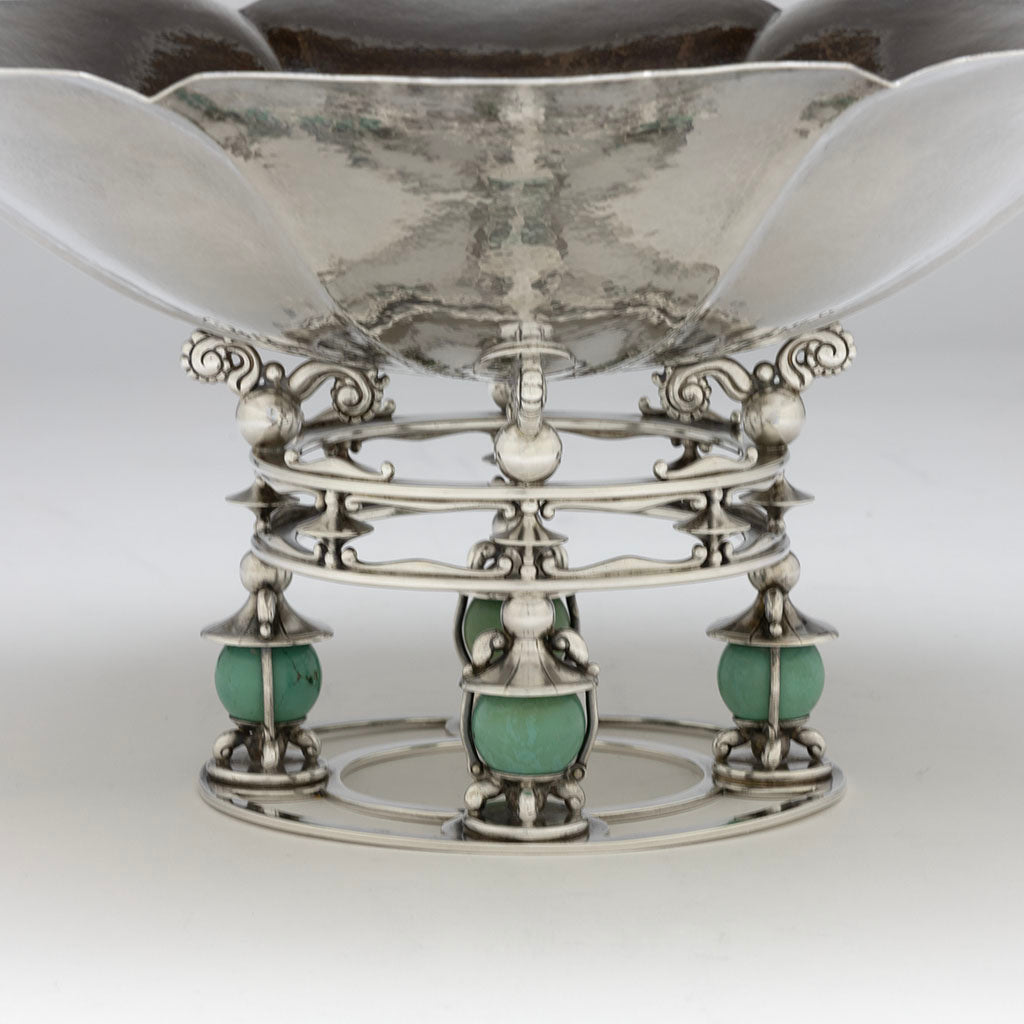 Base of Erik Magnussen Designed for Gorham Modern Sterling &amp; Turquoise Centerpiece Bowl, Providence, RI, 1928