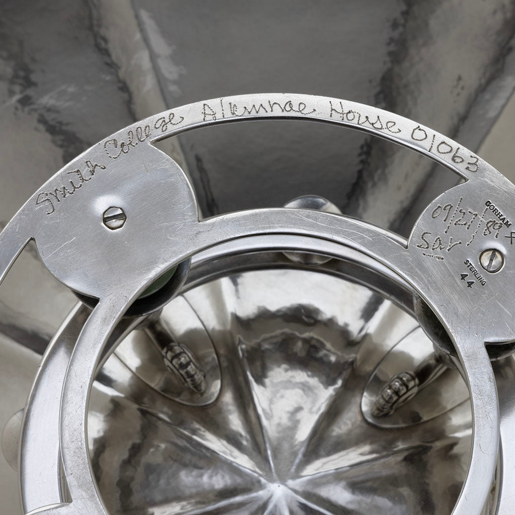 Smith College inscription on Erik Magnussen Designed for Gorham Modern Sterling &amp; Turquoise Centerpiece Bowl, Providence, RI, 1928