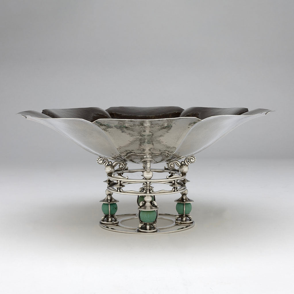 Erik Magnussen Designed for Gorham Modern Sterling &amp; Turquoise Centerpiece Bowl, Providence, RI, 1928
