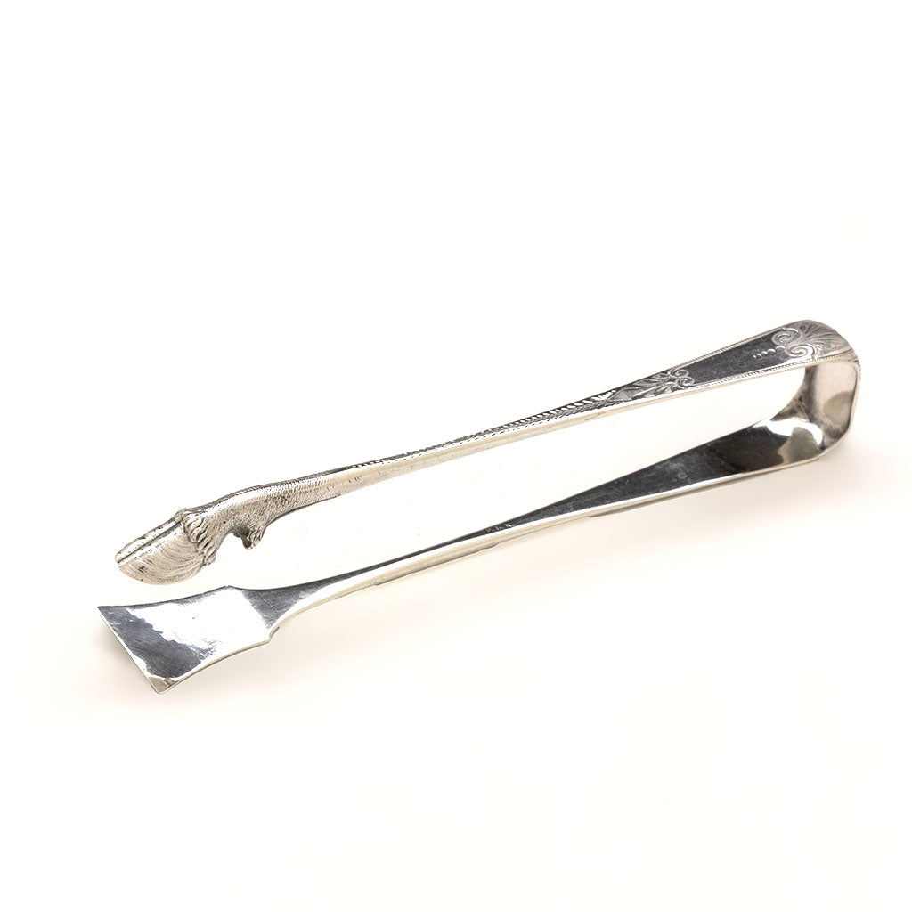 Peter Krider Rare Antique Coin Silver Figural Serving Tongs, Philadelphia, PA, c. 1865