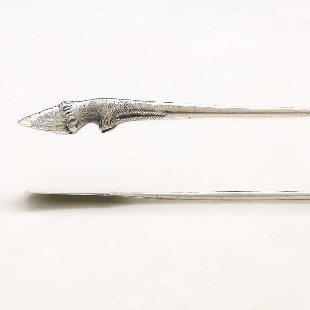 Hoof detail of Peter Krider Rare Antique Coin Silver Figural Serving Tongs, Philadelphia, PA, c. 1865